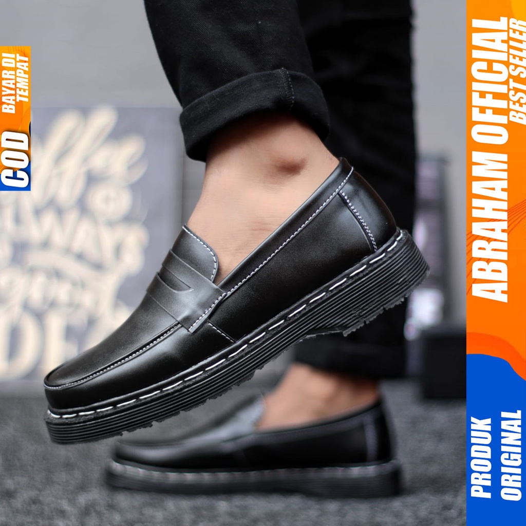 Sepatu Loafers Docmart Formal Pantofel Kerja Pria Hitam Abraham Arbent