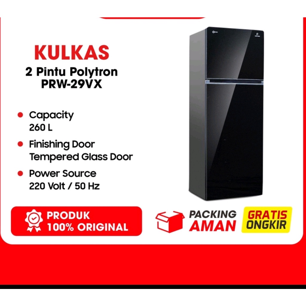 KULKAS POLYTRON 2 PINTU KACA TYPE PRW 29 V