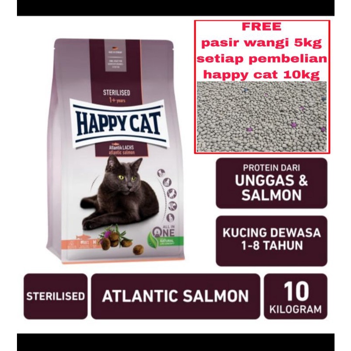 Happy cat sterilised 10kg atlantic salmon (Ekspedisi) makanan kucing dewasa sterilised