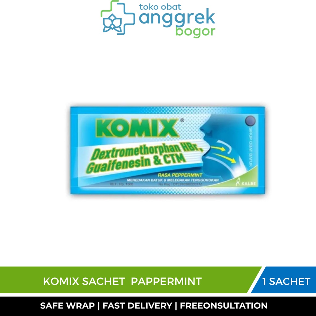 KOMIX SACHET PEPPERMINT/OBAT BATUK/OBAT BATUK SACHET/'OBAT BATUK KERING RASA MINT