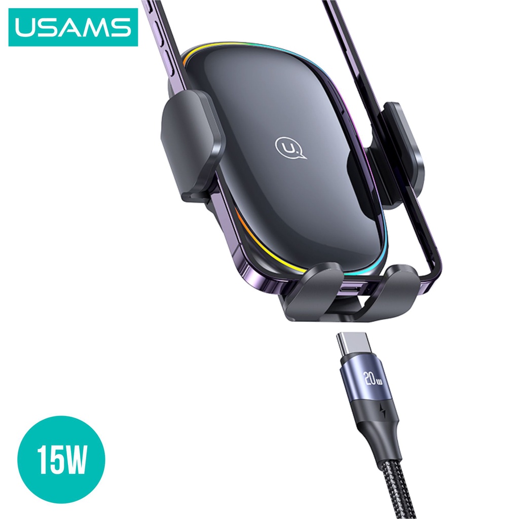 USAMS CD187 Car Holder Wireless Fast Charging 15W With Colorful Light