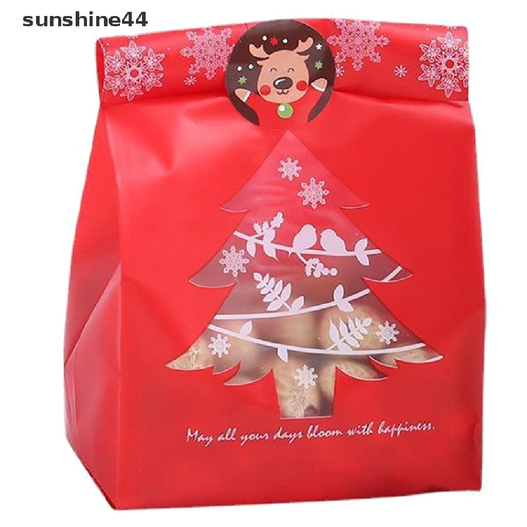 Sunshine 25Pcs / lot Kantong Plastik Permen / Hadiah Motif Snowflake / Pohon Natal