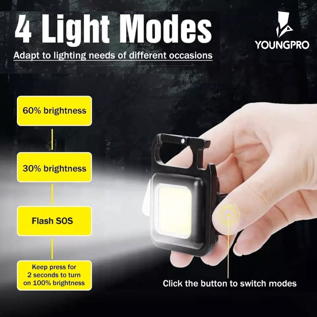 YOUNGPRO LAMPU PORTABLE MINI COB LED FLASHLIGHT 3 LIGHT MODES PMF-01