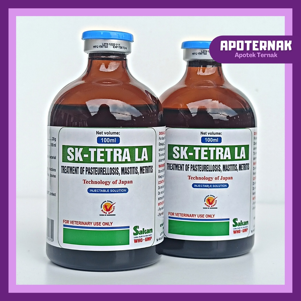 SK TETRA LA 100 ml Oxy Tetra | Obat Infeksi Pernapasan Pasteurellosis, Bronkopneumonia, Penyakit Kompleks | Mirip Oxydone Forte, Vet-Oxy LA, Limoxin LA