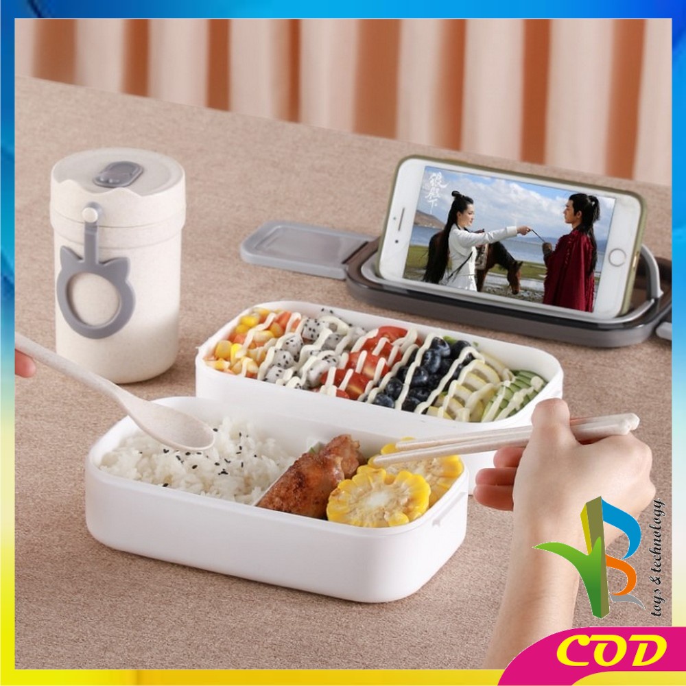 RB-C376 Lunch Box Double Layer Kotak Makan 2 Tingkat Kotak Bekal / Bento Box 4 Sekat / Rantang Susun 2 / Tempat Makanan Susun