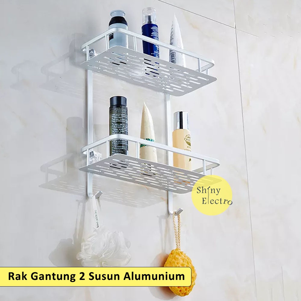 Jual Rak Kamar Mandi Dapur Anti Karat 2 Tingkat Susun Sudut Aesthetic Gantung Alumunium 6794