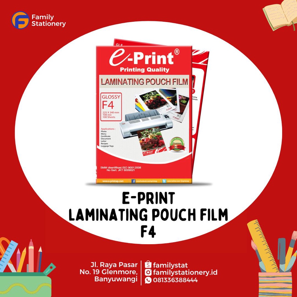 

Plastik Laminating / Laminating Pouch Film E-Print f4 Isi 100 Sheets