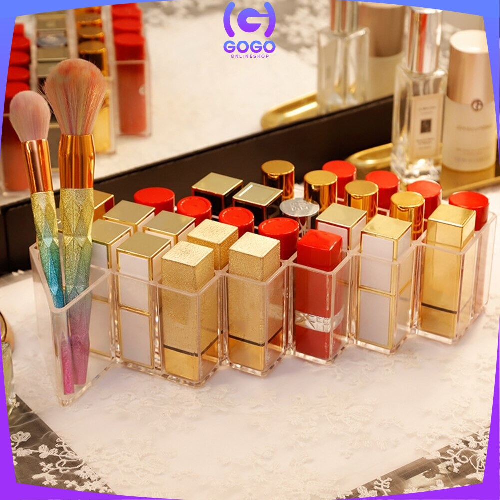 GOGO-K7 Kotak Lipstik Acrylic 28 Slot Rak Tempat Lipstik Alat Kosmetik Lipstick Organizer Rak Makeup