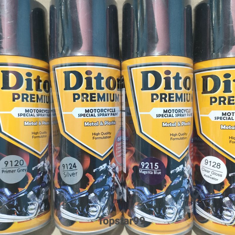 Pilok Cat Diton Premium Paket Lengkap 4 Kaleng Magenta Blue Ungu Metalik 9215 Primer Grey 9120 Silver 9124 Clear Gloss 9128 400cc Pilox Paketan Cat Semprot Special Spray Paint