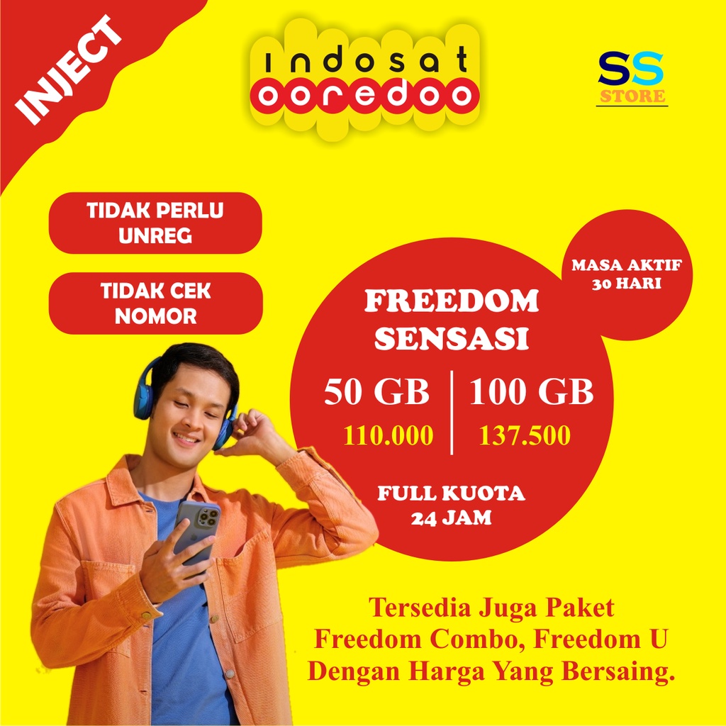 PAKET INDOSAT FULL KUOTA 24 JAM 50GB 100GB FREEDOM INTERNET SENSASI 30 HARI