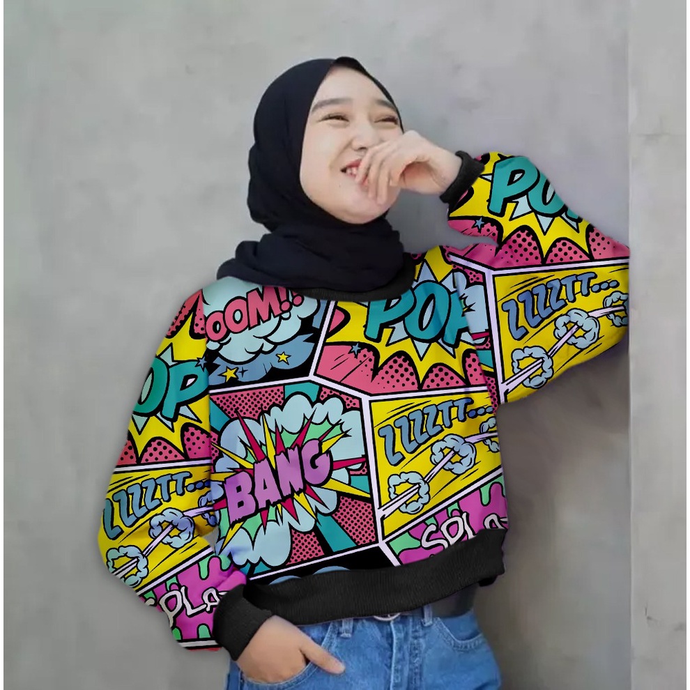 ATASAN CROP TOP WANITA MOTIF/SWEATER CROP TOP WANITA SCUBA KOREAN STYLE