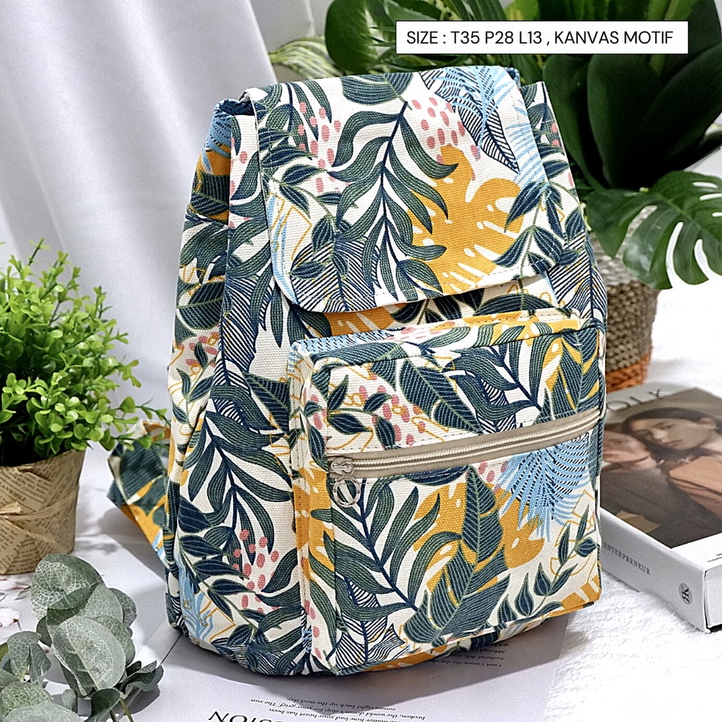 Ransel Kanvas Wanita Travel Multi-fungsional Tali Serut Ransel Siswa Campus Style banyak motif Warna-Gambar 53