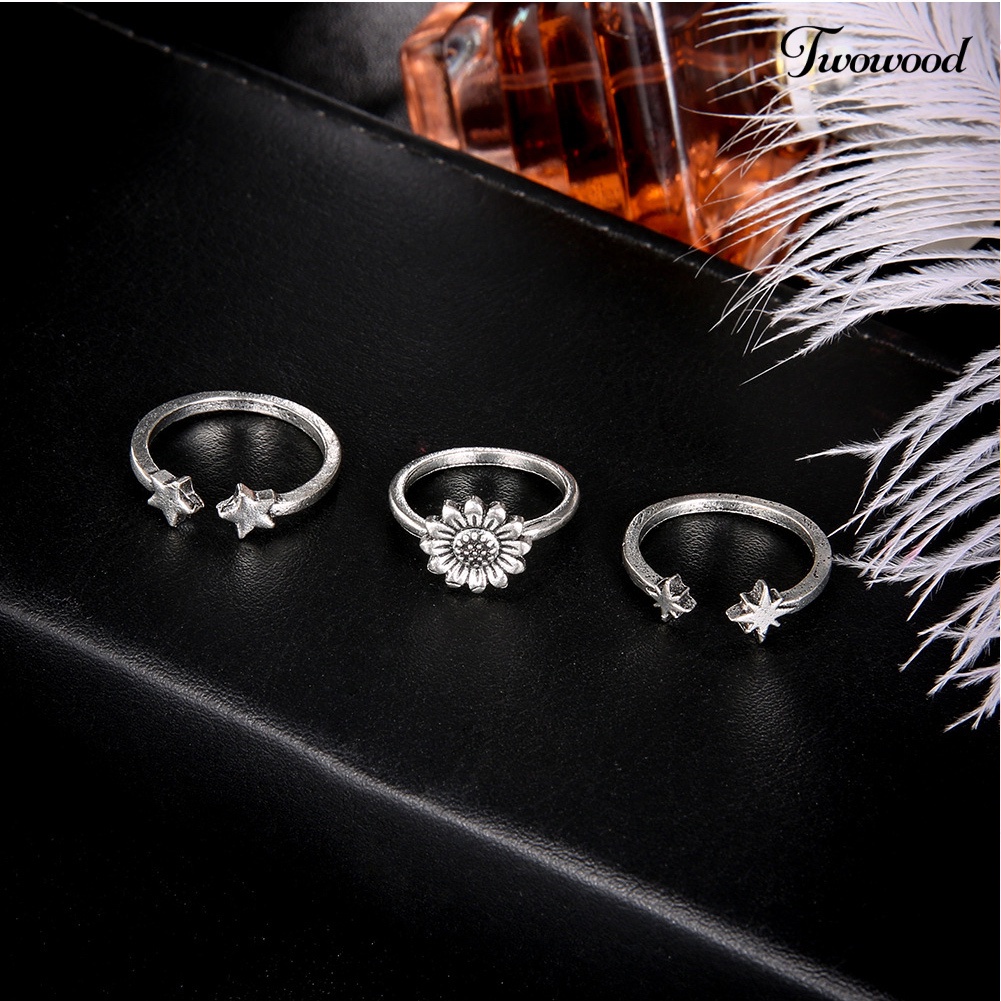 3pcs / Set Cincin Knuckle Midi Model Terbuka Motif Bunga Matahari Bintang Gaya Bohemian Untuk Wanita