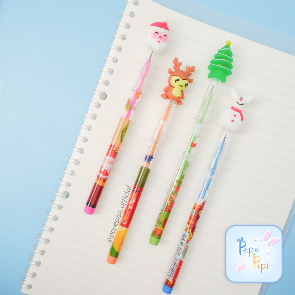 Pensil Susun Natal Peluru Banzia Bensia Christmas Santa Pohon Rusa Snowman Xmas Pencil Isi Ulang