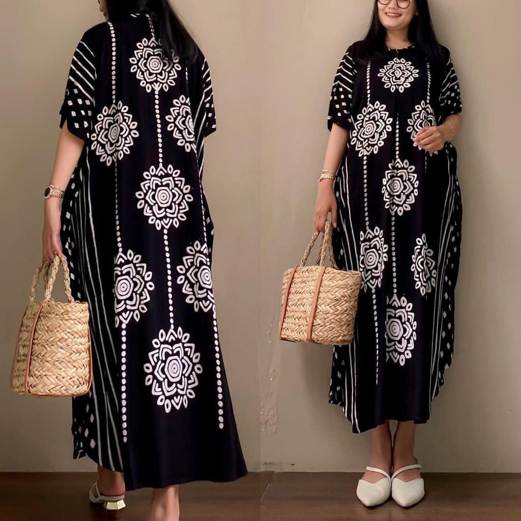 Daster Lowo Cap Malaman MOTIF Kanza Monocrom Busui Depan Homedress Kekinian Rayon Premium Adem