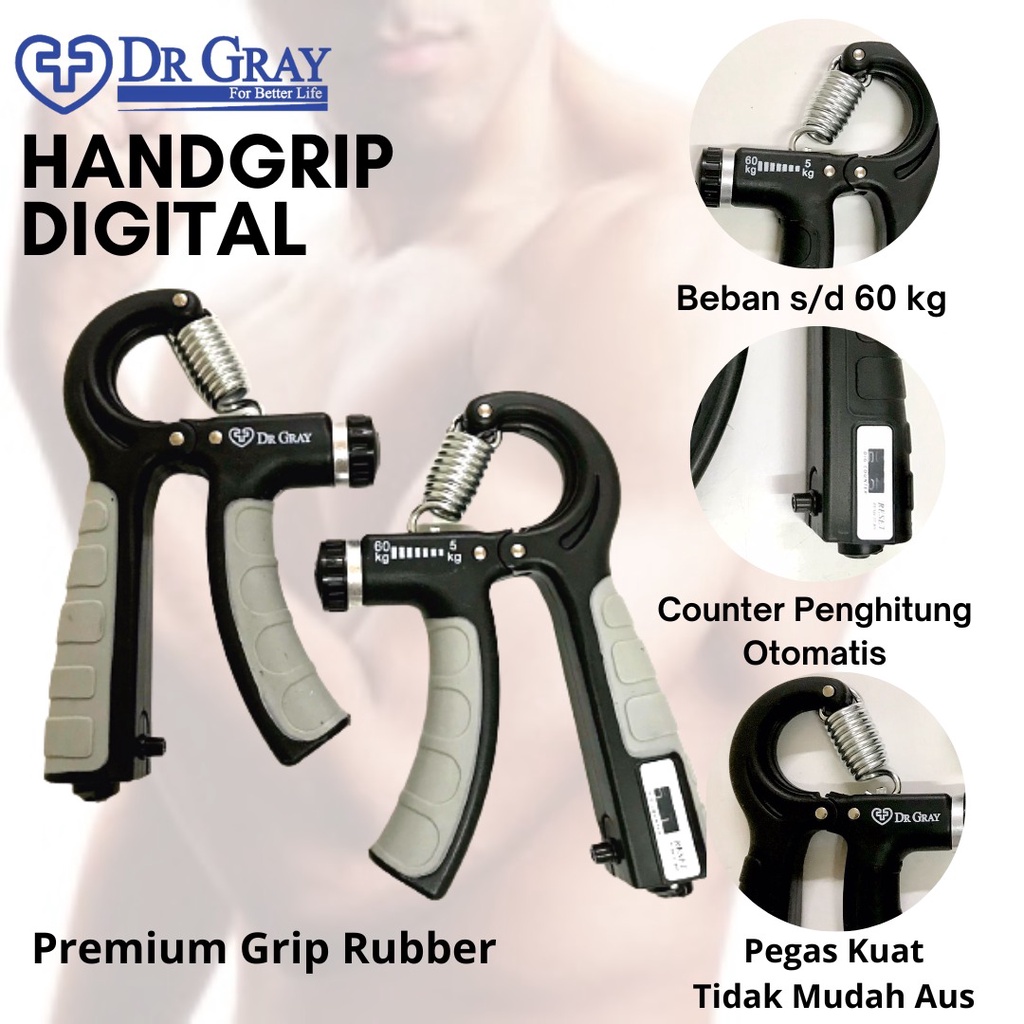 Hand Grip COUNTER Alat Olahraga Remas Tangan Adjustable Handgrip 5-60KG DR GRAY