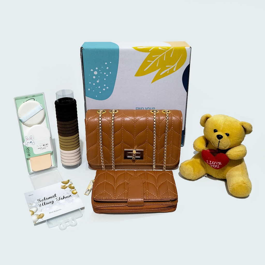 Hampers ultah tas wanita kado ulang tahun pernikahan wedding hadiah wisuda gift set cewek boneka bear