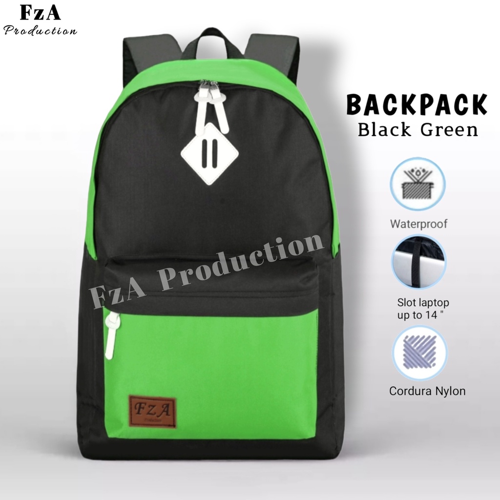 FzA Official - Tas Ransel Distro Original Casual pria Wanita / Tas Ransel Laptop / Backpack Sekolah Kuliah Distro Original Tas Punggung Laptop - Black Green