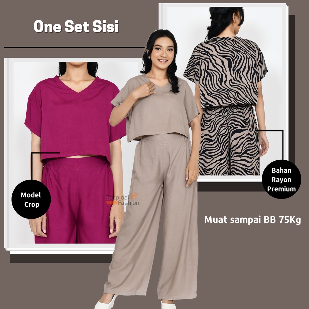 Setelan Panjang Wanita Crop Sisi Bahan Rayon Premium Termurah Kekinian