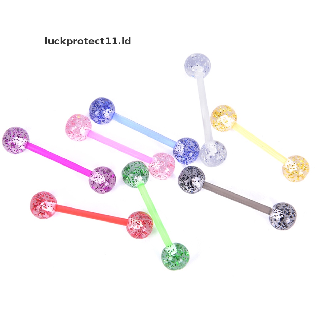 8pcs / Set Anting Tindik Lidah Bentuk Barbel Bahan Akrilik Glitter Warna-Warni