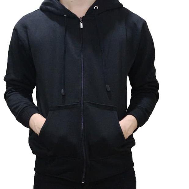 JAKET POLOS HOODIE ZIPPER HITAM RESLETING - Hitam, M