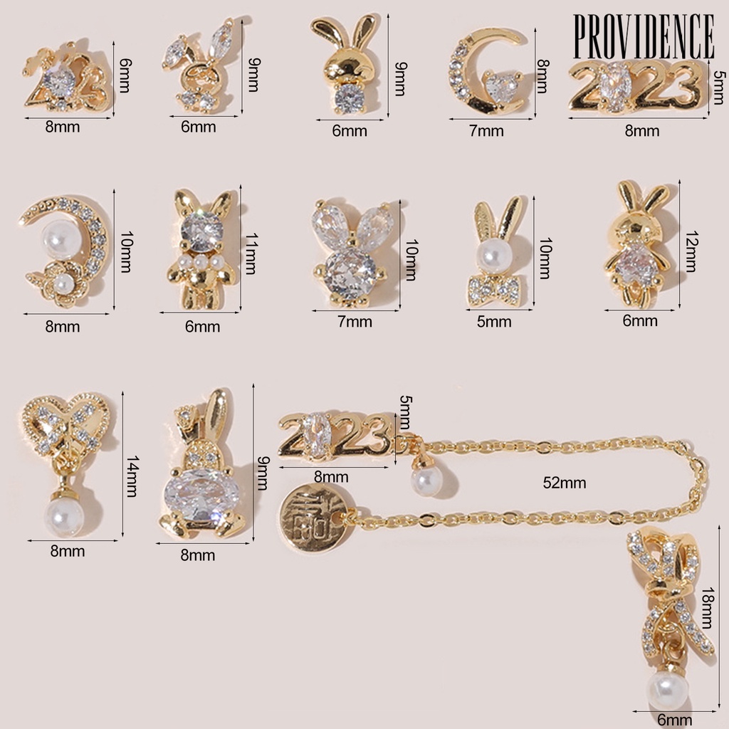 Providence 5Pcs / Set Hiasan Kuku Motif Kelinci + Pita + Zircon + Berlian Imitasi Untuk Aksesoris Wanita Charms