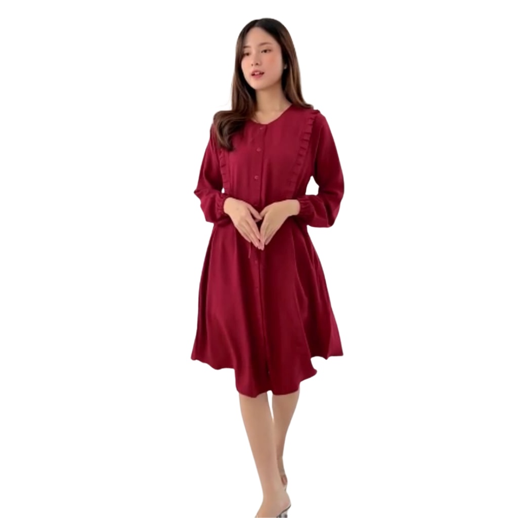 Nhm Midi Dress Wanita Mayra, Atasan Wanita Full Kancing