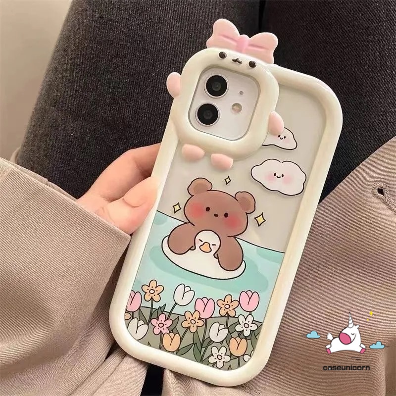 Case Beruang Kartun Samsung A04E A04 A50s A50 A14 A12 A32 A13 A52 A30s A51 A52s A31 A04s A22 A23 M32 A33 A53 A73 F22 A11 A21s A71 A53 A03 A03s A02s Cute Bow Little Monster Lens Cover