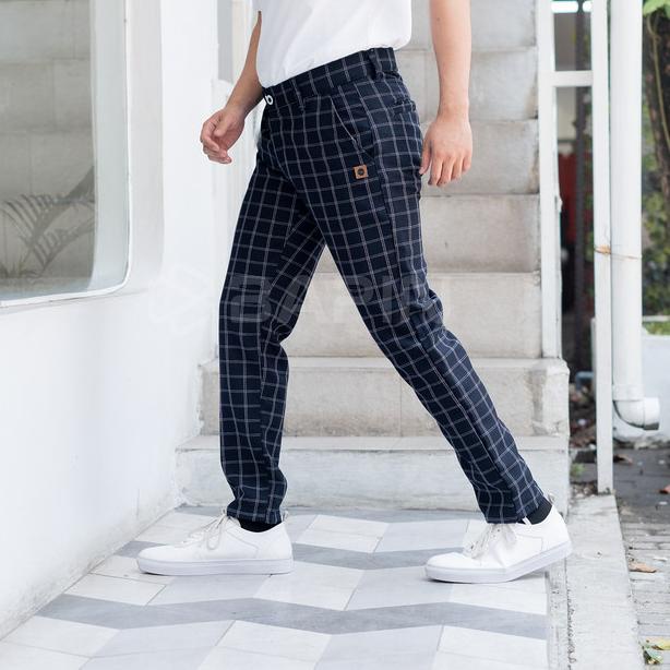 Celana Tartan Pria Original / Celana Tartan Panjang/ Tartan Pants pria - Abu, S (27-28)