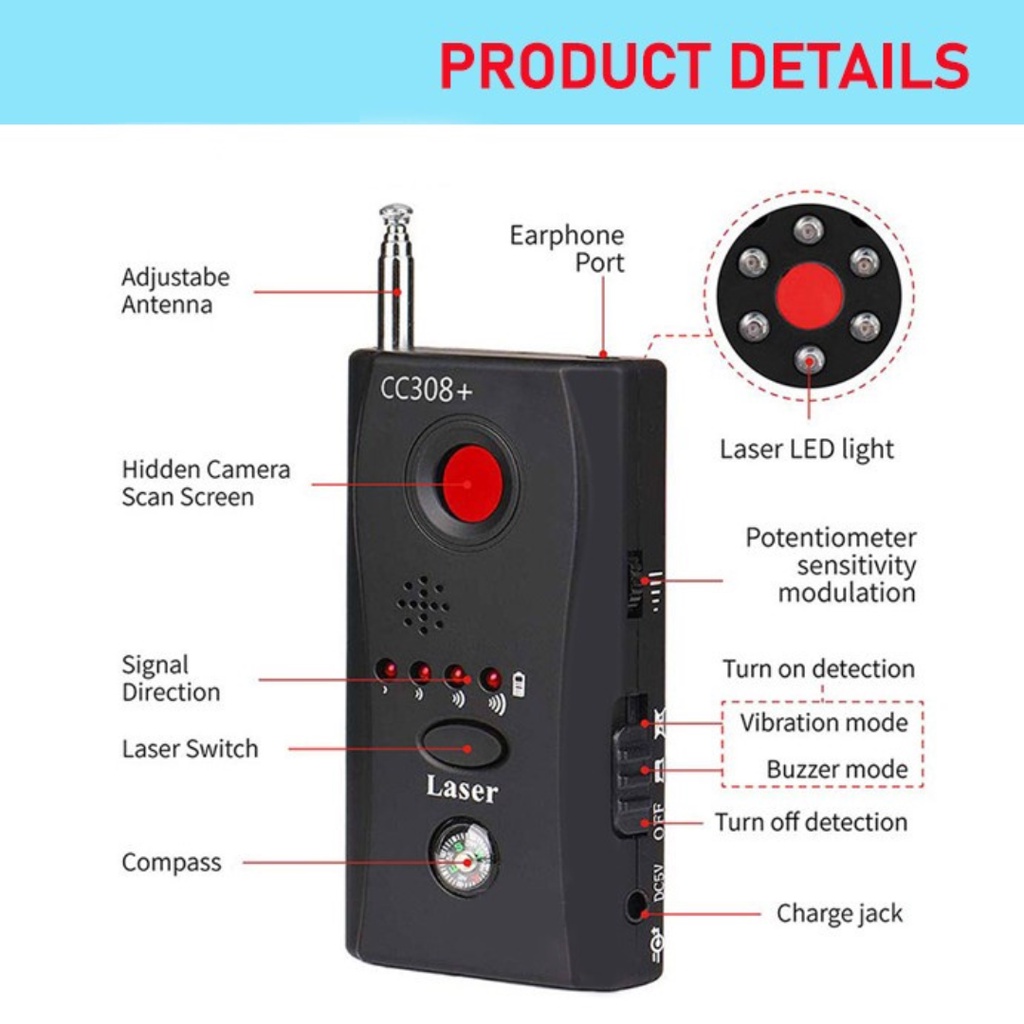 Multi detector Full-rangeAll-round Detector For Hidden Mini Camera Cc308