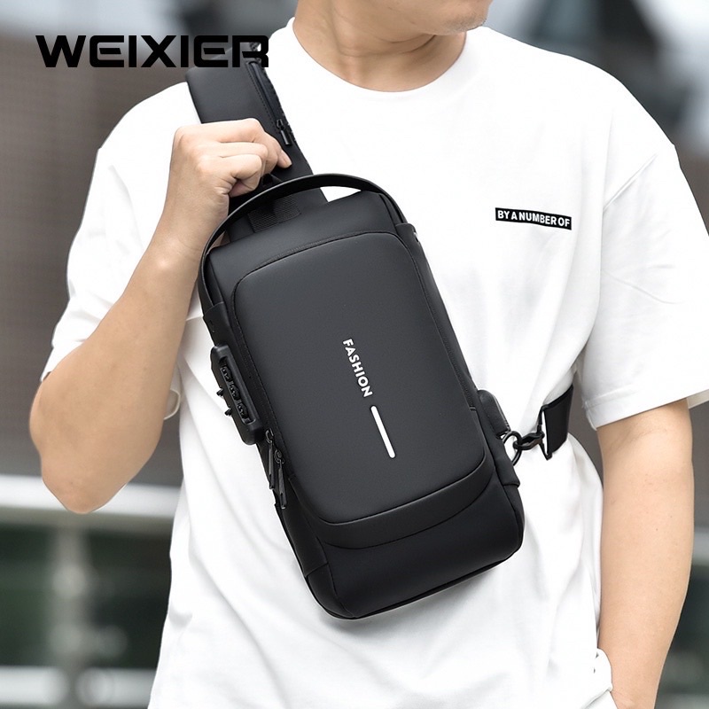 Tas Selempang Pria Shoulder Bag USB Port Anti Maling WX-OS