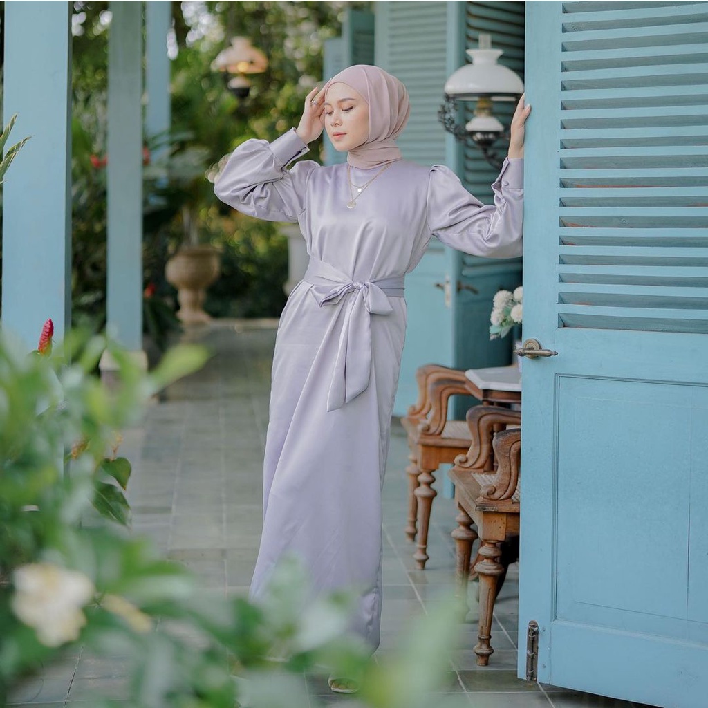 Tiara Silk Dress Polos Lengan Panjang Long Dress Satin Silk