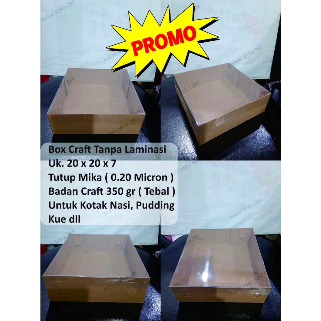 Promo!!! Dus Box Kotak Nasi Uk. 20 x 20 x 7 Bahan Kertas Kraft 350 gr Tutup Mika Murah ( Minimal Order 10 pcs )