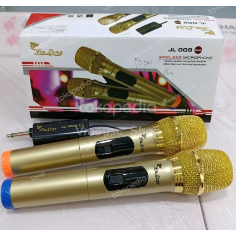 MIC DOUBLE WIRELESS JL 008 - MIC WIRELESS DOUBLE JINLONG - MIK TANPA KABEL - MICROPHONE - MIKROFON W