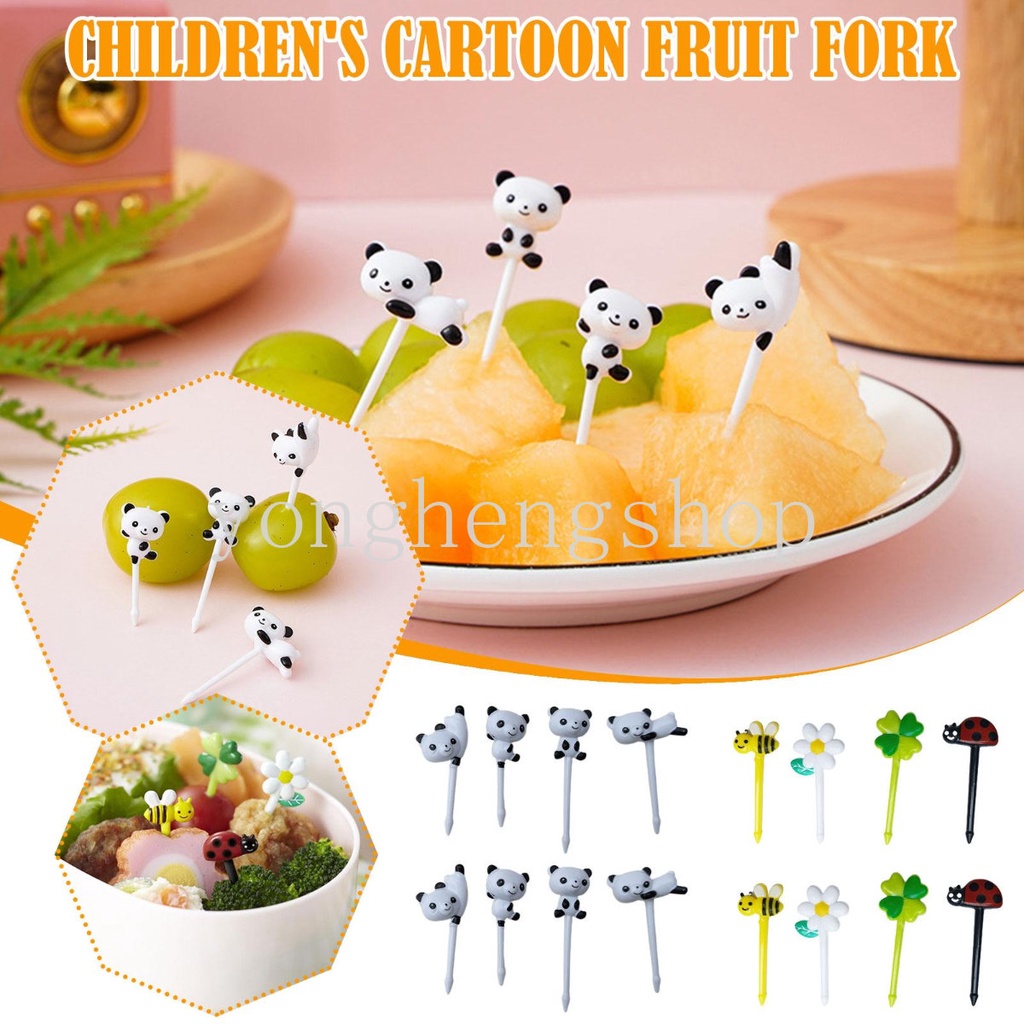 8pcs / set Garpu Buah / Dessert / Kue / Salad / Bento Desain Kartun Lebah Mini Untuk Peralatan Makan Anak