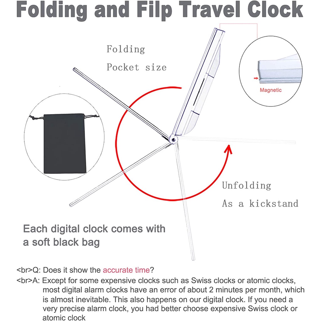 Jam Alarm Digital Elektronik Multifungsi Model Lipat Dengan Tampilan Tanggal Dan Suhu Untuk Travel