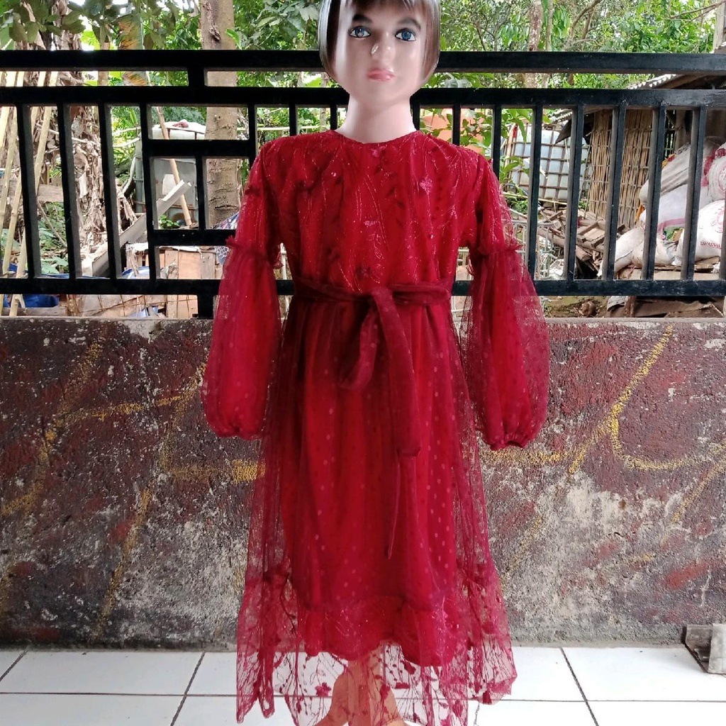 Dress kebaya anak tile polkadot tangan balon - dres maxi burkat mutiara mix anak usia 4 sampai 12 ta