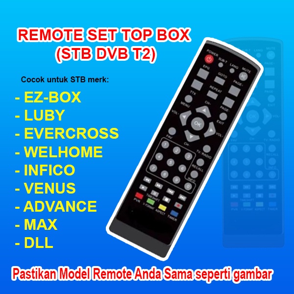 Remot Set Top Box universal Luby, Evercoss, Advance, Welhome,piolin,mixio,venius,vitara dll