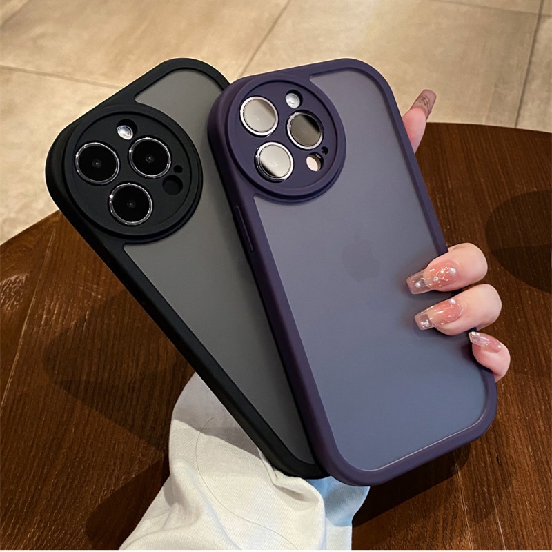 Case Pelindung Lensa Kamera Bentuk Bulat Bahan Silikon Warna Ungu matte Untuk iPhone 14 Pro Max Plus 13 12 Pro Max