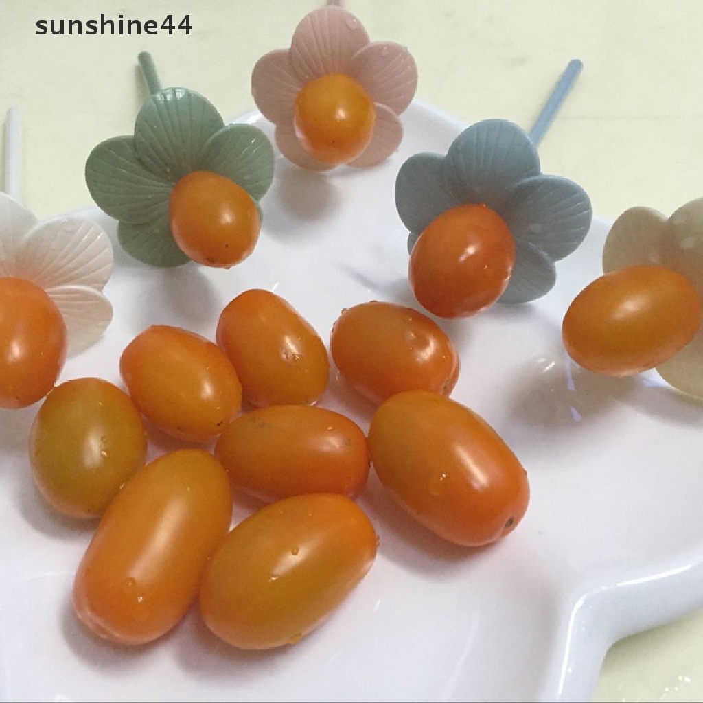 Sunshine 10pcs Garpu Buah / Kue / Bento Mini Bentuk Bunga Untuk Anak