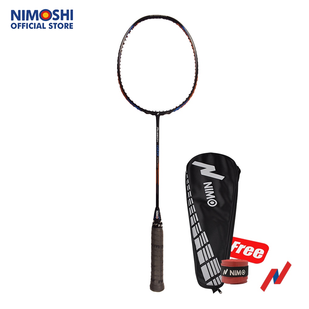 NIMO Raket Badminton PASSION 100 Black Orange + FREE Tas &amp; Grip Wave Pattern
