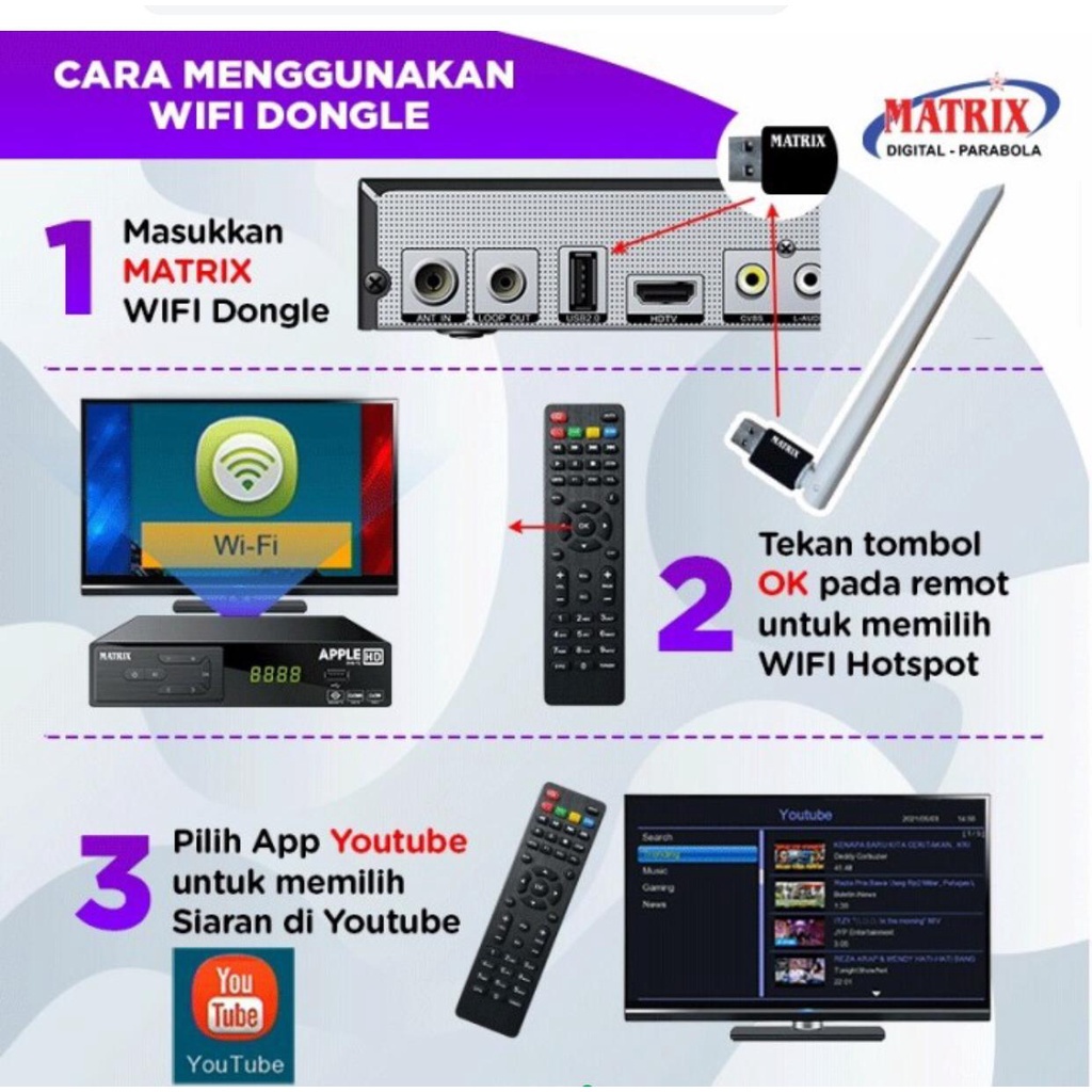 MATRIX APPLE SILVER MERAH STB SET TOP BOX DVB T2 / GARUDA BIRU PREMIUM / PENERIMA SIARAN DIGITAL / PAKET WIFI DONGLE YOUTUBE (ORIGINAL 100% MATRIX INDONESIA)