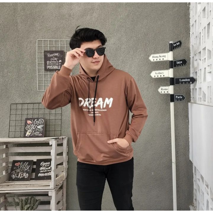 DREAM Hoodie Sweater Jacket Pria Oversize Terbaru Motif Simple Fashion Kasual Daily Kekinian
