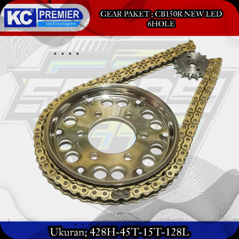 KCP GEAR PAKET CB150 R NEW LED 6HOLE ( 428H-45T-15T-128L) / KC PREMIER GIR SET CB150 LED 6HOLE (428H-45T-15T-128L)