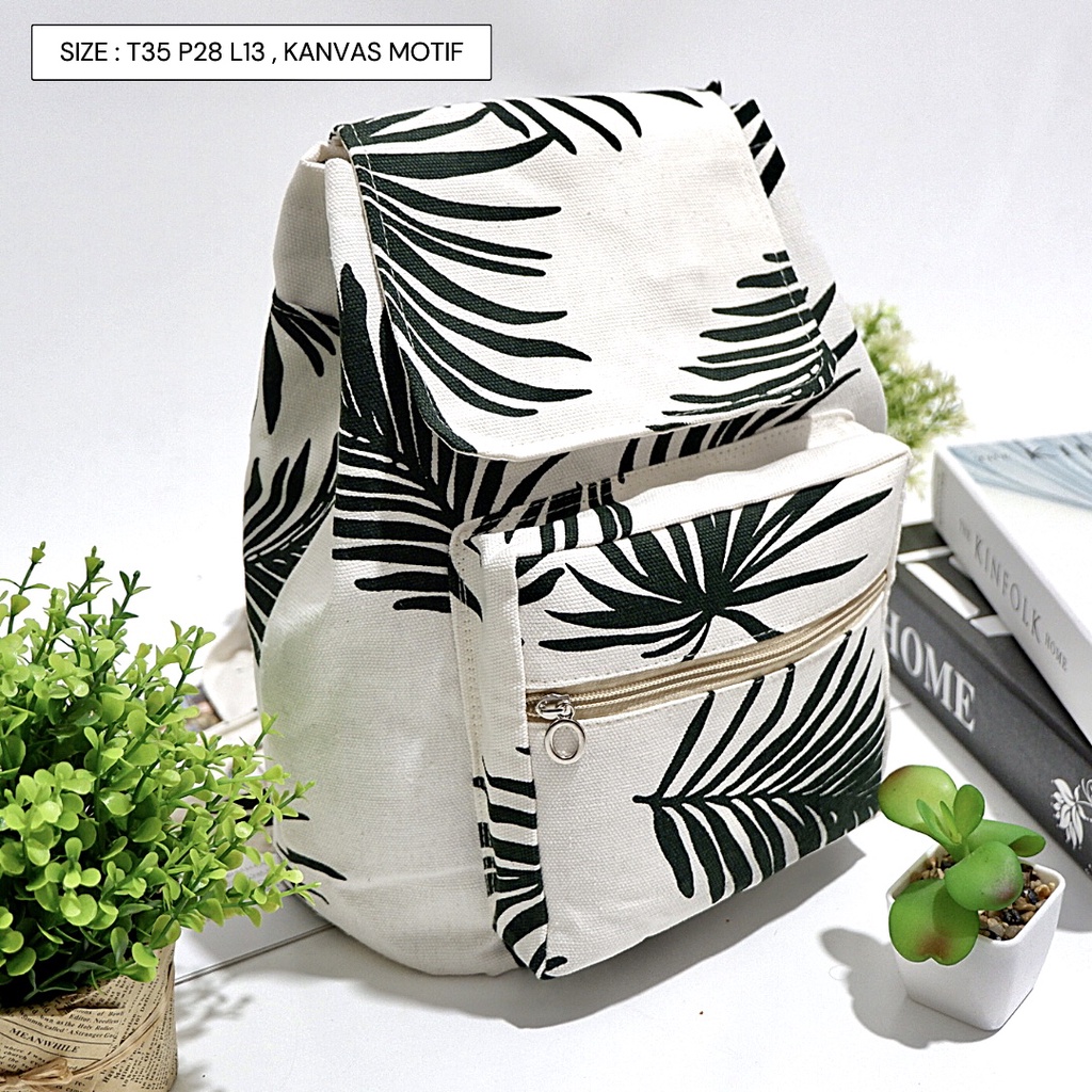 Ransel Kanvas Wanita Travel Multi-fungsional Tali Serut Ransel Siswa Campus Style banyak motif Warna-Motif 120