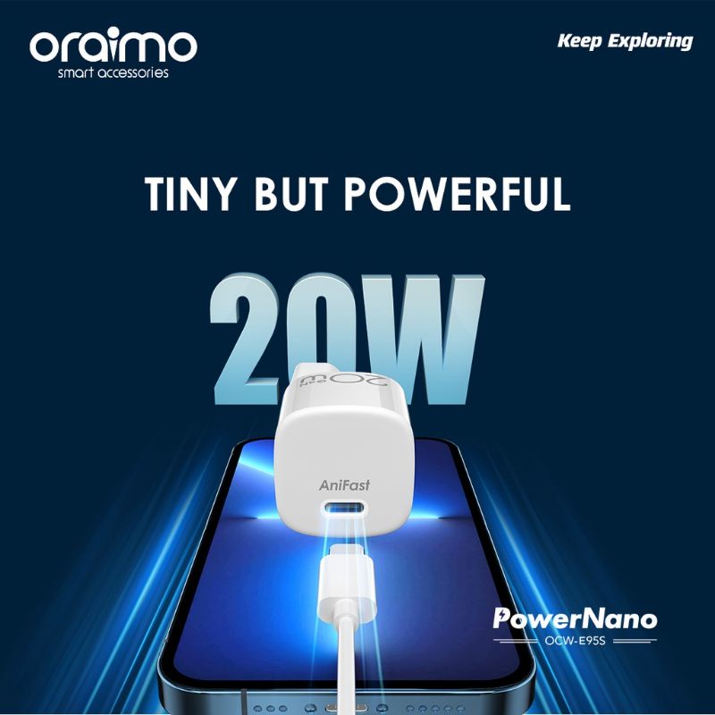 Kepala charger PD 20W Oraimo port tipe-C PowerNano OCW-E95S Adapter Type-C