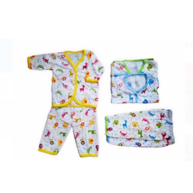 1 Lusin Baju Bayi Setelan Lengan Panjang+Celana Panjang bahan halus Putih Tabur