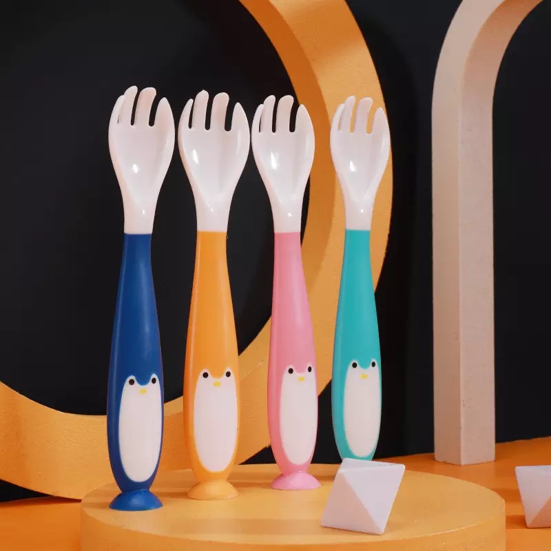 GOOGOO Baby Set Spoon Fork 360 Derajat / Sendok Lengkung Bayi Pinguin