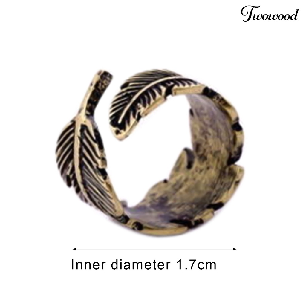 Cincin Model Terbuka Bentuk Daun Bulu Antik Adjustable Warna Bronze Untuk Unisex