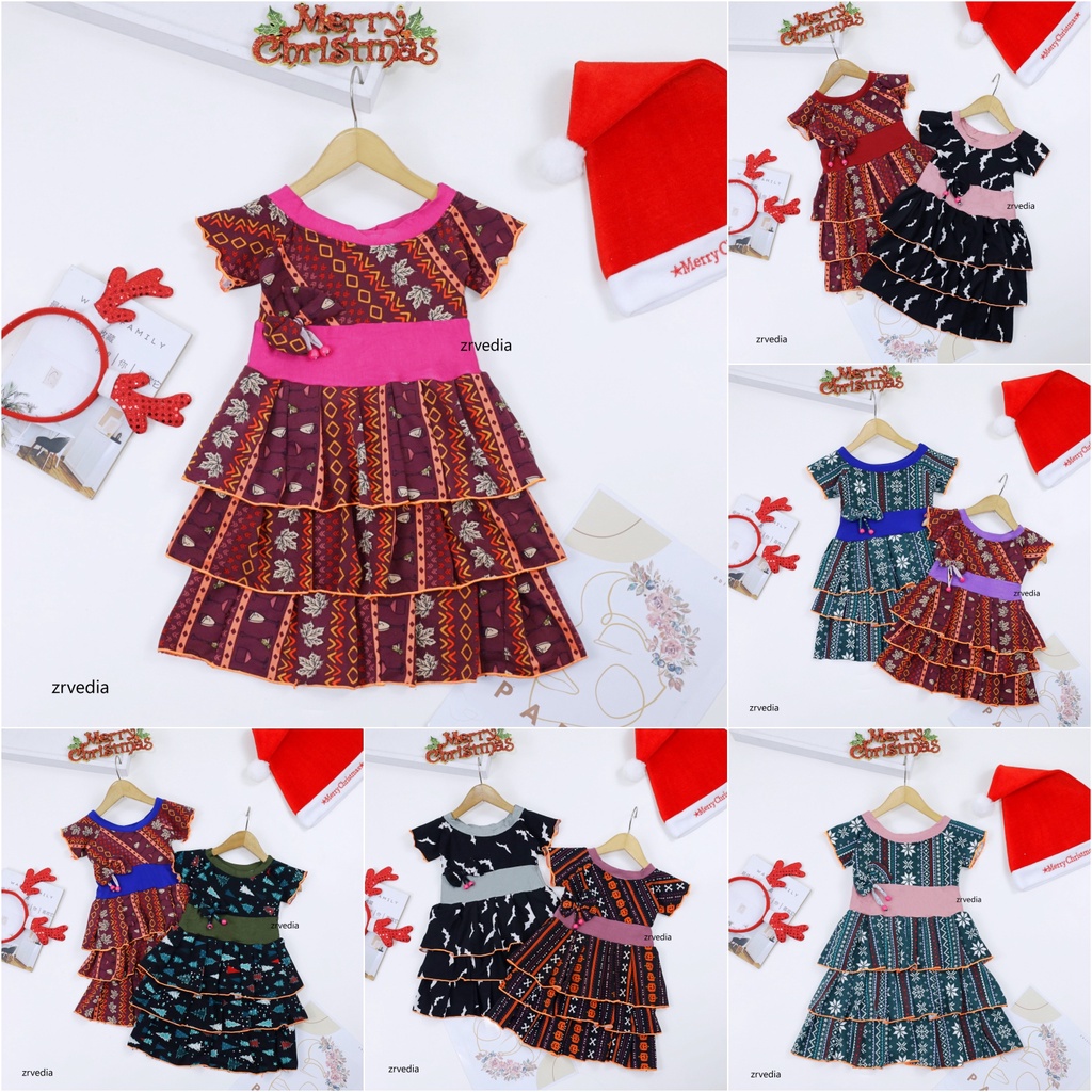 Dress Nayla uk 1-2 Tahun / Dres Lengan Balita Anak Perempuan Motif Girl Kids Baju Pesta Harian Murah